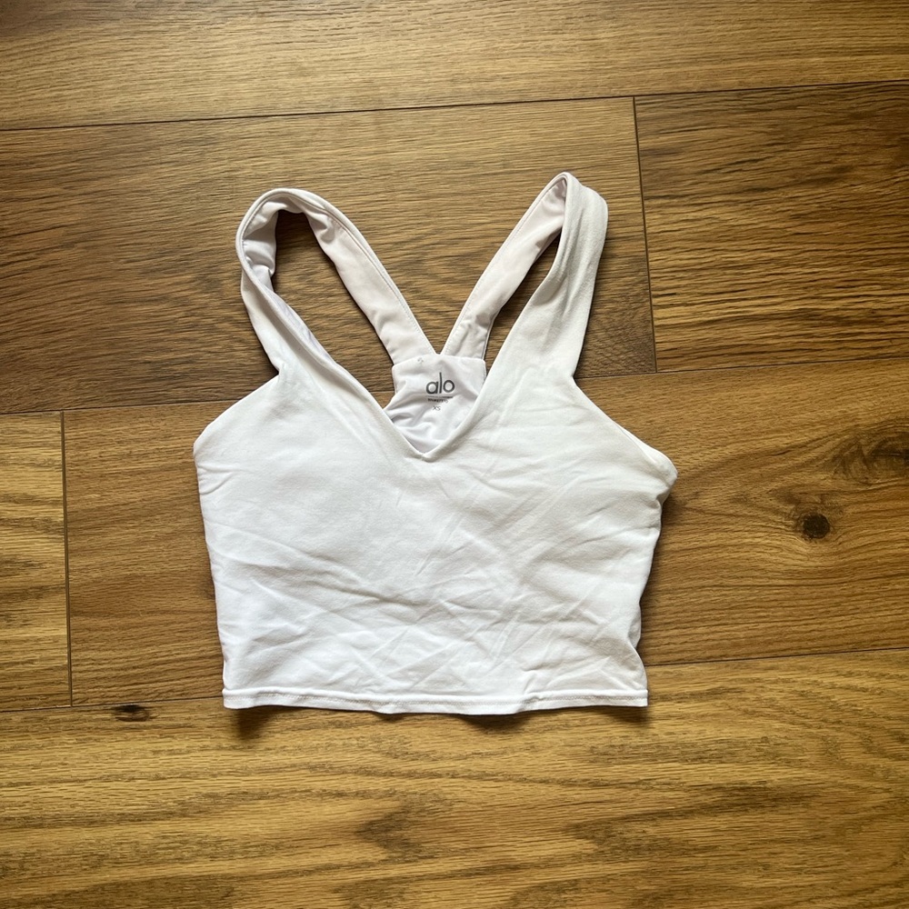 Alo Yoga White Cropped Yoga Real Bra Tank Top